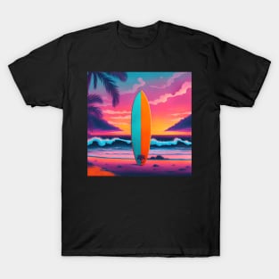 Hawaiian Surfing in a Beautiful Beach Sunset Retro Vintage Travel Artwork T-Shirt
